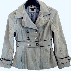 Black Lipstick Double Breasted Pea Coat , Faux Wool Pea Coat , Womens Pea Coat